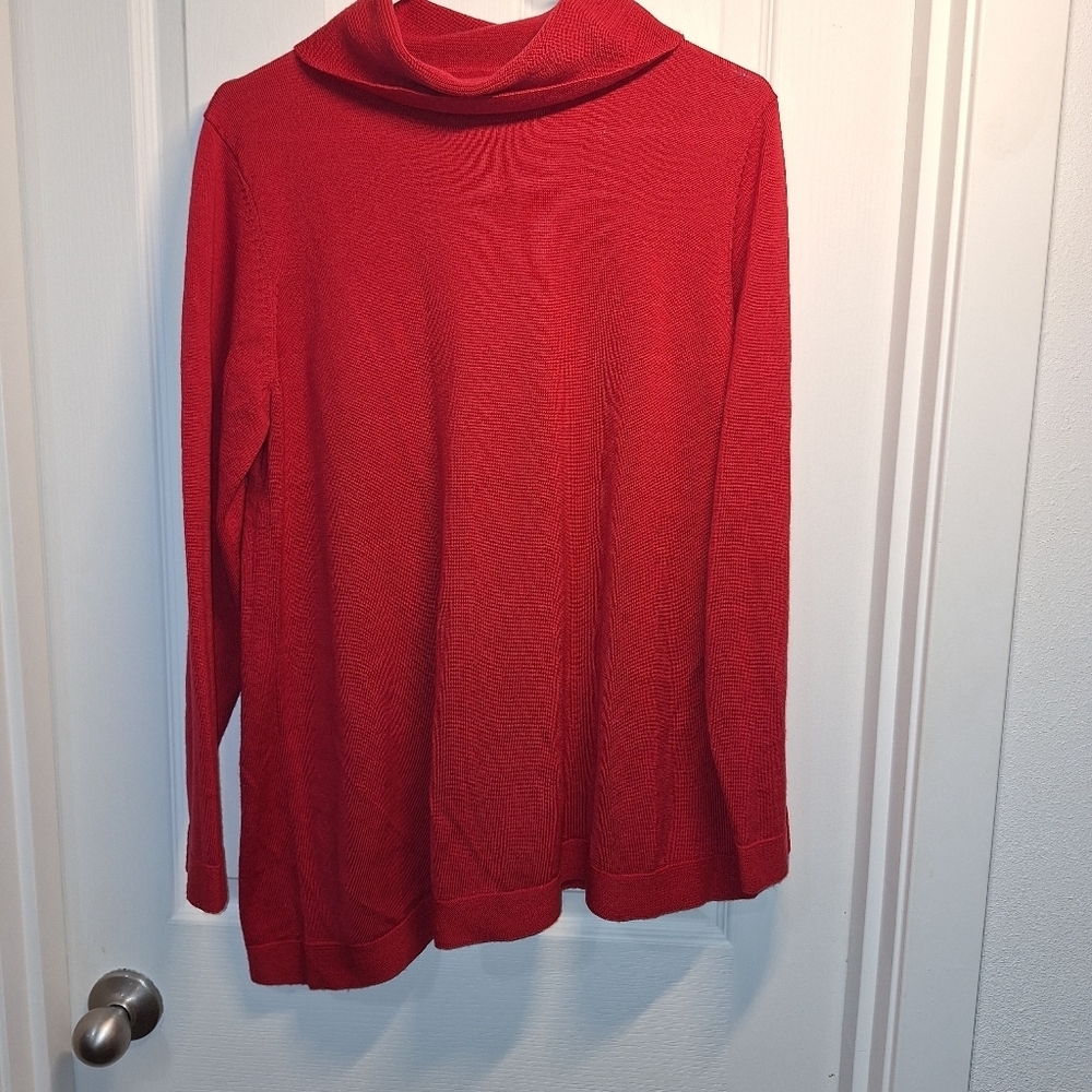 Norm Thompson Merino Wool Red Cowl Neck Sweater
